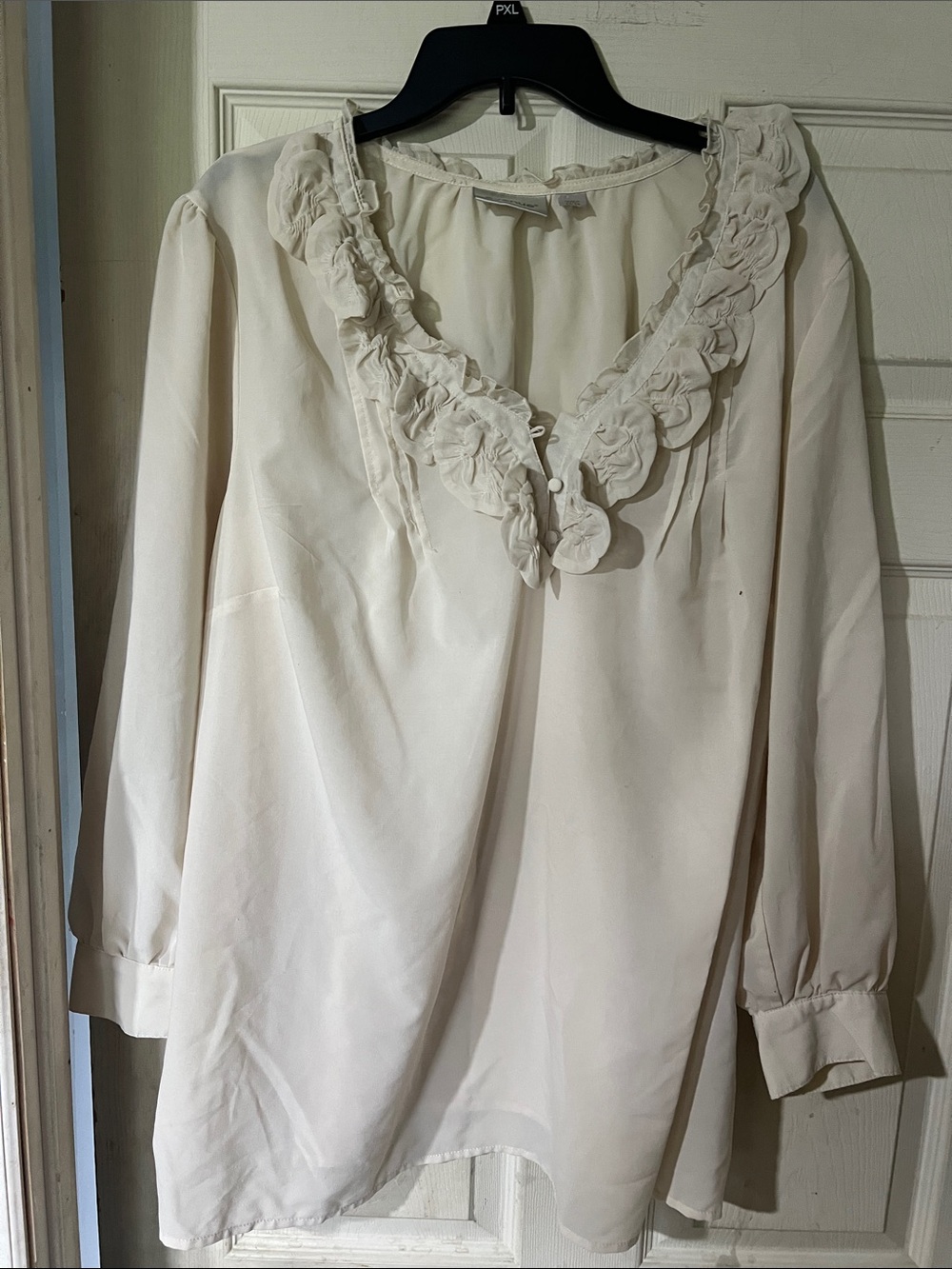 Avenue Cream Ruffle-Trim V-Neck Blouse